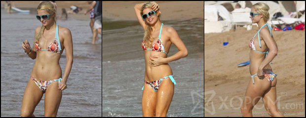 Далайн эрэг дээр бикинигээс өөр гоёлгүй зугаацах Paris Hilton [18 зураг]